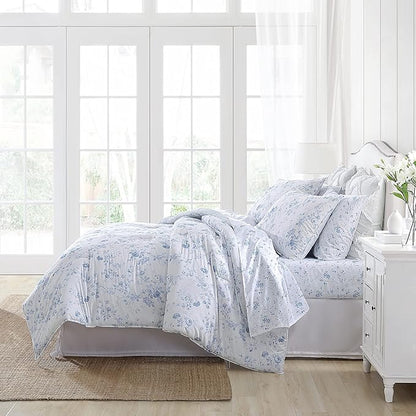 Laura Ashley - Twin Comforter Set, Soft & Reversible Cotton Bedding with a Smooth Feel, Medium Weight for Year Round Comfort, 2 Piece Bed Set with Matching Pillowcase (Belinda Blue)
