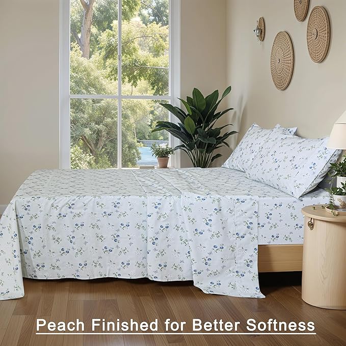 RUVANTI 100% Organic Cotton Sheets Queen Size, Percale Weave, GOTS Certified, 4-Piece Set, Deep Pocket 15", Crisp & Breathable, Soft Durable Bedding, Sábanas Algodón Orgánico – Butter Flight