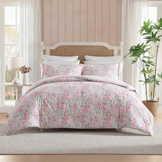 Laura Ashley - Comforter Set, Soft & Breathable Bedding with Matching Sham, Romantic Floral Design (Heather Garden Pink, Twin)