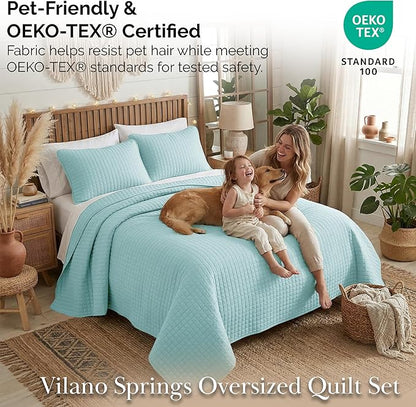 Southshore Fine Living, Inc. Twin Quilt Bedding Set, Soft Microfiber Coverlet Bedspread, Stain and Pet Hair Resistant Bedding, XL/Twin Blue Quilt Comforter Set with 1 Pillow Sham, Sky Blue