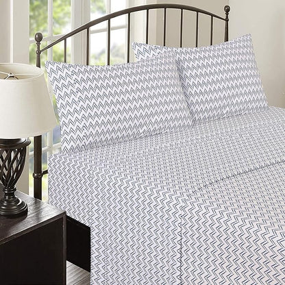 RUVANTI 100% Cotton Sheets – Full Size Percale Bedding, Cooling & Breathable Floral Design, Durable with a Crisp, Soft & Comfortable Feel, 16" Deep Pocket, 4-Piece Set, Chevron