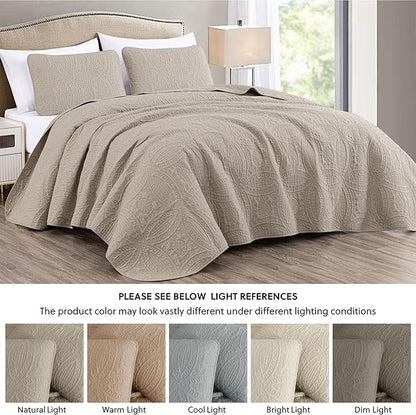 Chezmoi Collection Austin 3-piece Oversized Bedspread Coverlet Set (Queen, Khaki) | Oversized, Lightweight, Fade Resistant