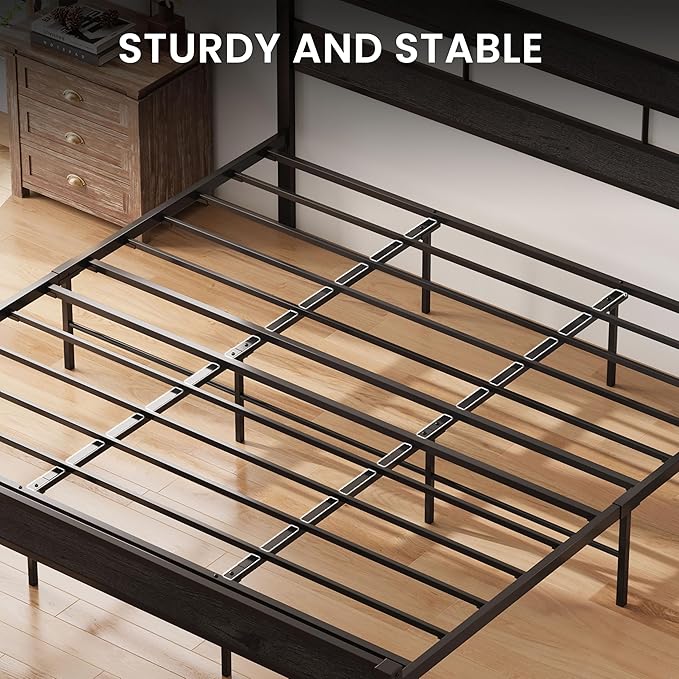 LIKIMIO King Bed Frame, with Headboard, Easy Assembly, Noise-Free, No Box Spring Needed, Heavy Strong Metal Support Frames, Charcoal Grey