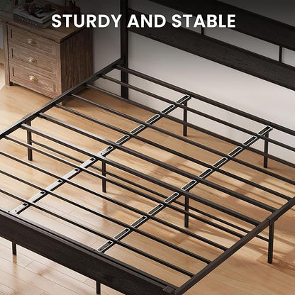 LIKIMIO King Bed Frame, with Headboard, Easy Assembly, Noise-Free, No Box Spring Needed, Heavy Strong Metal Support Frames, Charcoal Grey