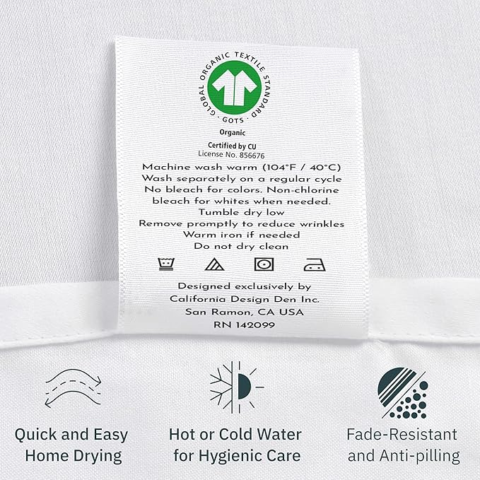 California Design Den 2-Pack Twin Sheets Set - 100% Organic Cotton Sheets Twin Size Bed Set, Crisp and Breathable Percale Feel, Deep Pockets, Lightweight Bedding - Light Grey