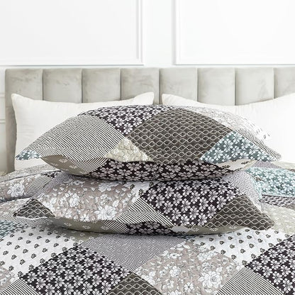 HoneiLife King Size Quilt Set - 3 Piece Microfiber Quilts Reversible Bedspreads Patchwork Coverlets Rustic Bedding Set for King Bed