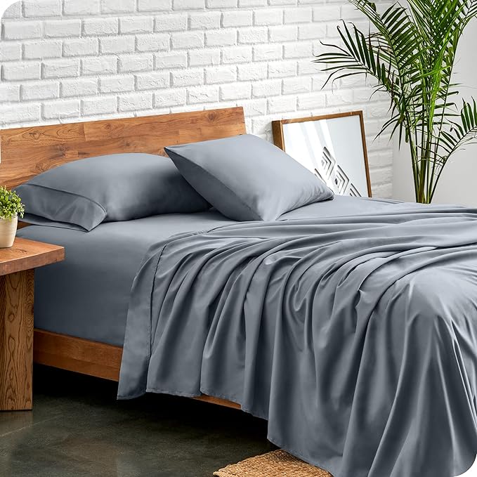 Bare Home Full XL Sheet Set - 1800 Ultra-Soft Microfiber Full Extra Long Bed Sheets - Double Brushed - Deep Pockets - Easy Fit - 4 Piece Set - Bedding Sheets & Pillowcases (Full XL, Steel Blue)