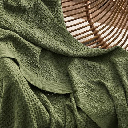 Bedsure Gentlesoft 100% Cotton Big Blanket Oversized King for Bed - Large Breathable Thick Waffle Weave Blanket for Summer, Couch Cover, Olive Green, 120x94 inches