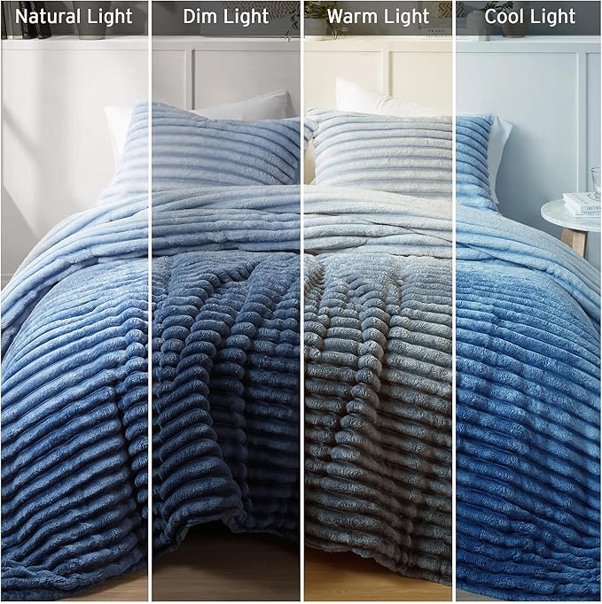 Intelligent Design Twin Comforter Set, Plush Bedding, Microfiber Reverse, 2 Piece, Lightweight, Super Soft Ribbed Velvet Comforter 1 Sham, All Season Fluffy Bed Set, Avril, Twin/Twin XL Blue Ombre