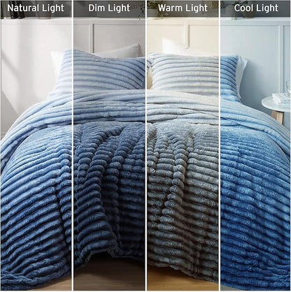 Intelligent Design Twin Comforter Set, Plush Bedding, Microfiber Reverse, 2 Piece, Lightweight, Super Soft Ribbed Velvet Comforter 1 Sham, All Season Fluffy Bed Set, Avril, Twin/Twin XL Blue Ombre