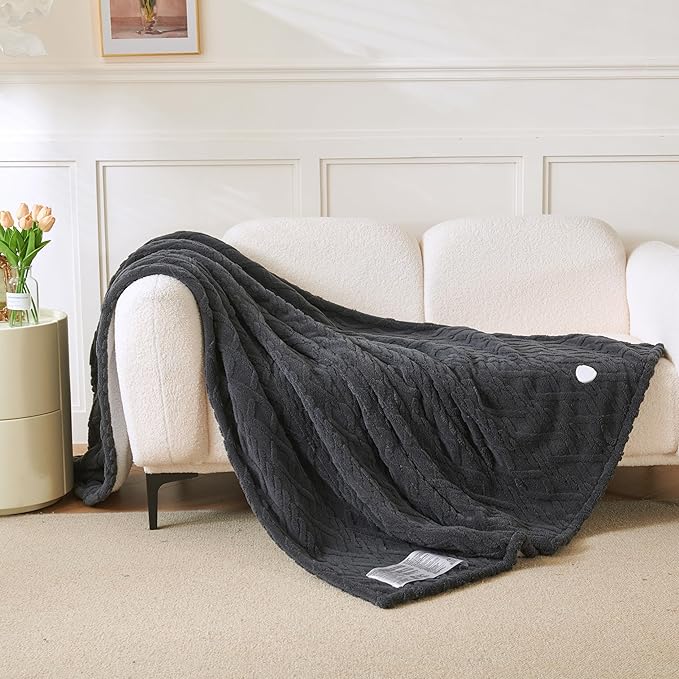 Heated Blanket Electric Blanket 62"x84", Soft Taffeta Sherpa Electric Throw with 5 Heating Level & 1-12 Hour Auto Off, Heated Throw with Overheating Protection, Machine Washable (Dark Grey)