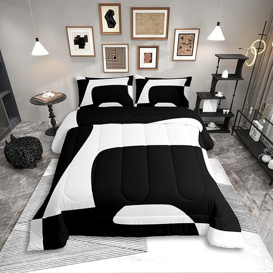 Erosebridal Black and White Abstract King Bedding Set Boho Geometric Striped Comforter Set for Adult Women Men Minimalist Modern Art Bed Collections Simple Aesthetic Modern Duvet Quilt Sets