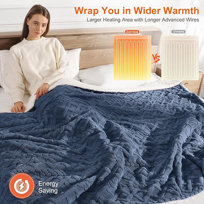 Heated Throw Blanket 50"x60" with 5 Heating Levels & 4 Hours Auto Off, Soft & Plush Sherpa Electric Blanket Throw with ETL & FCC Certification for Home Use, Machine Washable, Great Gift, Navy Blue