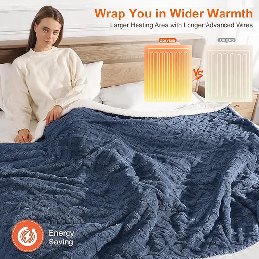 Heated Throw Blanket 50"x60" with 5 Heating Levels & 4 Hours Auto Off, Soft & Plush Sherpa Electric Blanket Throw with ETL & FCC Certification for Home Use, Machine Washable, Great Gift, Navy Blue