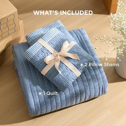 Bedsure Blue Quilts Twin Size - Twin Quilt Bedding Set Bedspread Coverlet, Lightweight Corduroy Pattern Bedspread, 2-Piece Set with 68"x86" Coverlet & 1 Pillow Sham, All-Season Soft Microfiber
