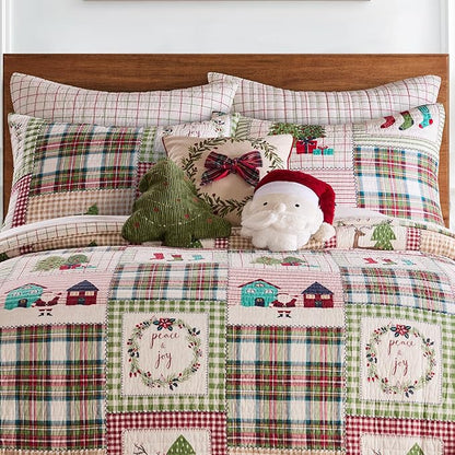 Levtex Home - Home for Christmas Sage - 2 Euro Shams (26x26 in.) - Festive Patchwork - Quilted - No Inserts - Cotton