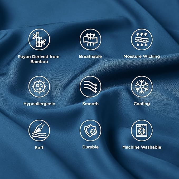 Bedsure King Size Pillow Cases Set of 2, Cooling Pillow Cases King, Rayon Derived from Bamboo Teal Blue Pillowcases, PureWoven Silky Soft Bedding Pillow Covers with Envelope Closure, 20x36 Inches