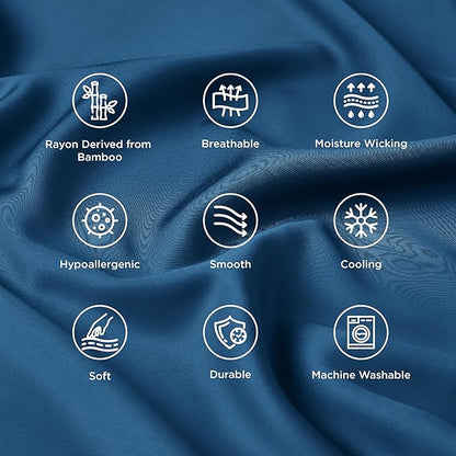 Bedsure Pillow Cases Standard Size, Cooling Pillow Cases, Rayon Derived from Bamboo Teal Blue Pillowcases Standard Set of 2, PureWoven Silky Soft Pillow Cover with Envelope Closure, 20x26 Inches