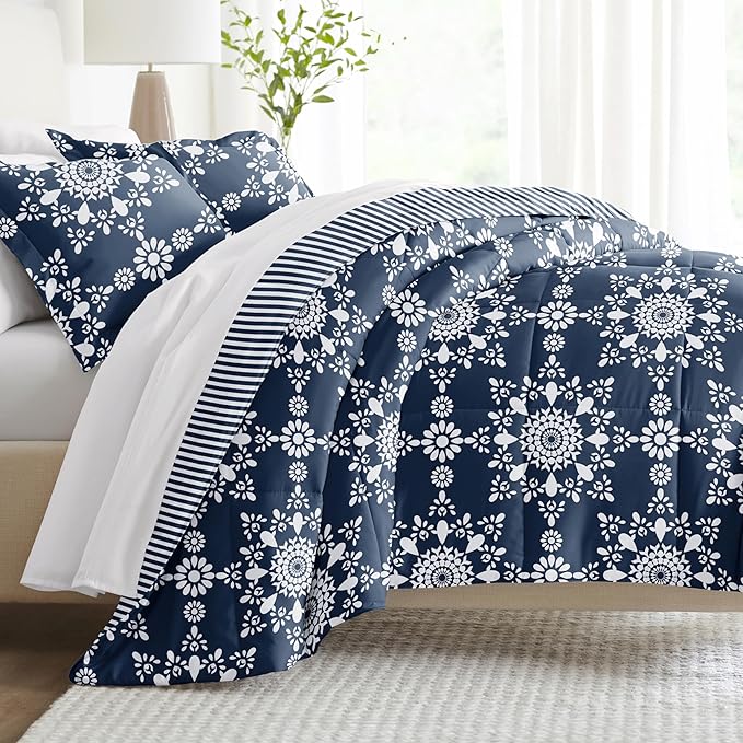 Linen Market Reversible Queen Size Comforter Set (3 Piece) - Soft and Lightweight Down Alternative Comforter Queen Set - This Includes Your Queen Comforter and 2 Pillow Shams