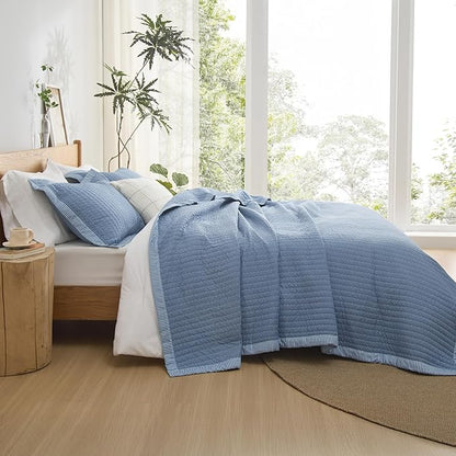 Bedsure Blue Quilts Queen Size - Queen Quilt Bedding Set Bedspread Coverlet, Lightweight Corduroy Pattern Bedspread, 3-Piece Set with 90"x96" Coverlet & 2 Pillow Shams, All-Season Soft Microfiber