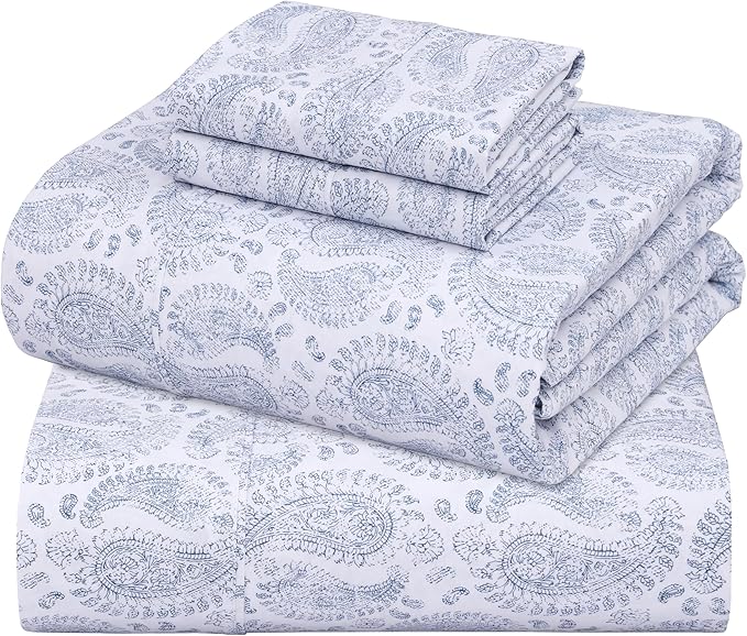 ZOYER 100% Cotton Sheets – California King Percale Bedding, Cooling & Breathable, Durable with a Crisp, Soft & Comfortable Feel, 14" Deep Pocket, 4-Piece Set, Paisley Imprint
