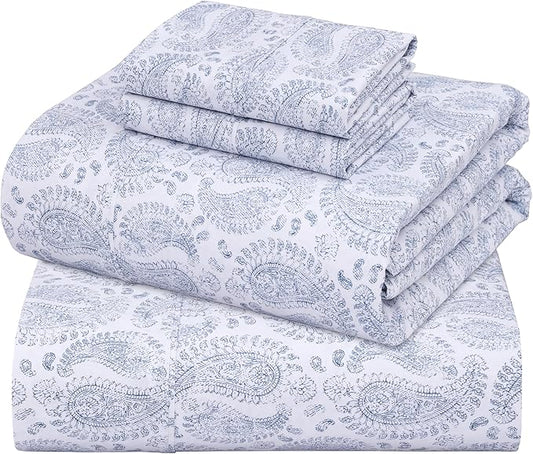 ZOYER 100% Cotton Sheets – Queen Size Percale Bedding, Cooling & Breathable, Durable with a Crisp, Soft & Comfortable Feel, 16" Deep Pocket, 4-Piece Set, Paisley Imprint