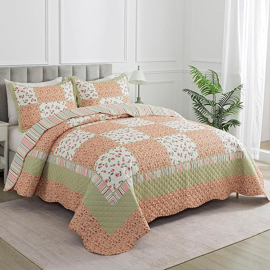 HoneiLife King Size Quilt Sets - 3 Piece Microfiber Quilt Set Lightweight Bedspreads Reversible Coverlets Rustic Bed Cover King Quilt Bedding Set All Season Use