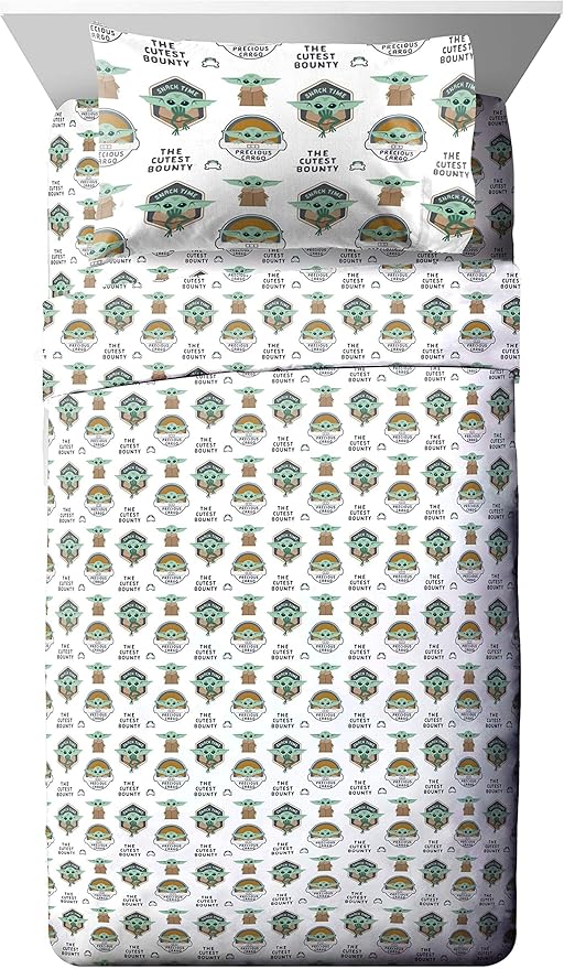 Jay franco StarWars The Mandalorian The Child 4 Piece Twin Bed Set-Includes Reversible Comforter&Sheet Set-Bedding Features Baby Yoda-Super Soft Fade Resistant Microfiber (Official StarWars Product)