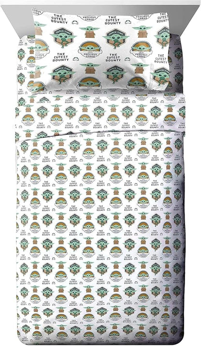 Jay franco StarWars The Mandalorian The Child 4 Piece Twin Bed Set-Includes Reversible Comforter&Sheet Set-Bedding Features Baby Yoda-Super Soft Fade Resistant Microfiber (Official StarWars Product)