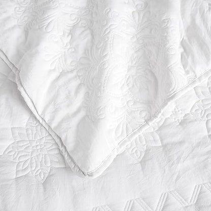 B2EVER Boho White Quilt Queen Size Bedding Sets with Pillow Sham, Bohemian Lightweight Soft Bedspread Coverlet, Farmhouse Floral Vintage Thin Comforter Bed Cover for All Season, 3 Pieces, 90x90 inches