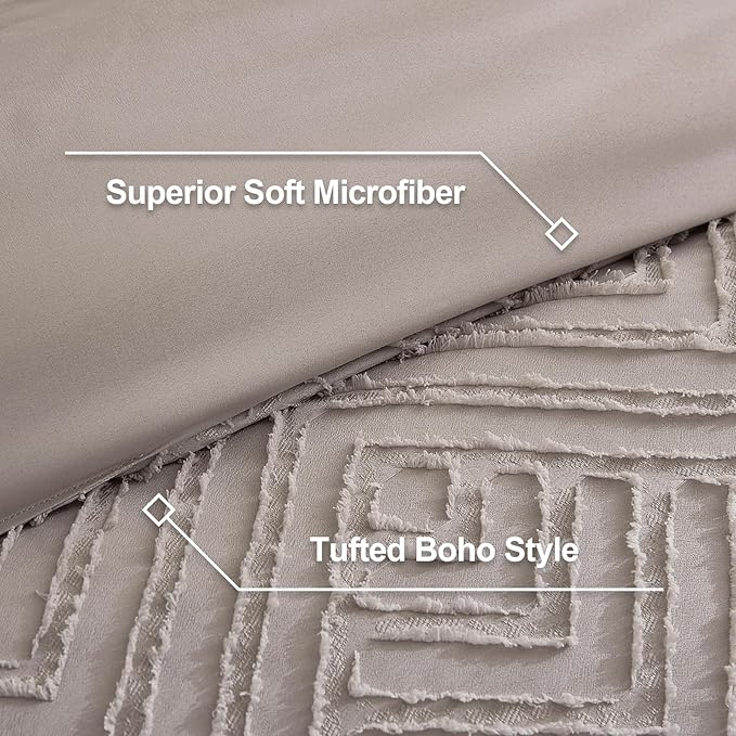 Litanika King Size Comforter Set Rose Coffee, 3 Pieces Cream Tufted Boho Farmhouse Bedding Comforter Sets, Lightweight Fluffy Comforter Bed Set for All Season (104x90In Comforter and 2 Pillowcases)