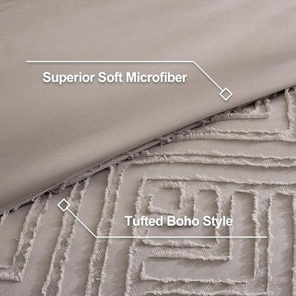 Litanika King Size Comforter Set Rose Coffee, 3 Pieces Cream Tufted Boho Farmhouse Bedding Comforter Sets, Lightweight Fluffy Comforter Bed Set for All Season (104x90In Comforter and 2 Pillowcases)