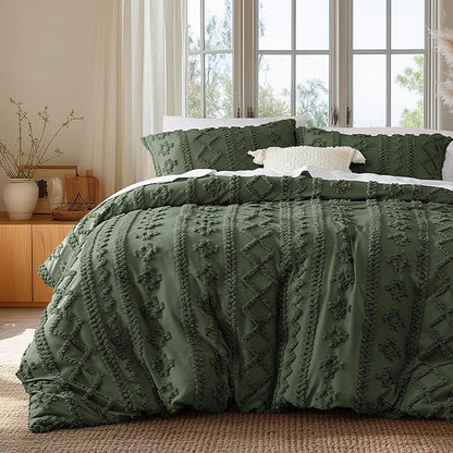 Bedsure Boho Twin Duvet Cover, Soft & Comfortable Elegant Design Boho Bedding for Decoration, Machine Washable Comforter Cover for All Seasons,Includes 1 Duvet Cover & 1 Pillow Sham,Olive Green