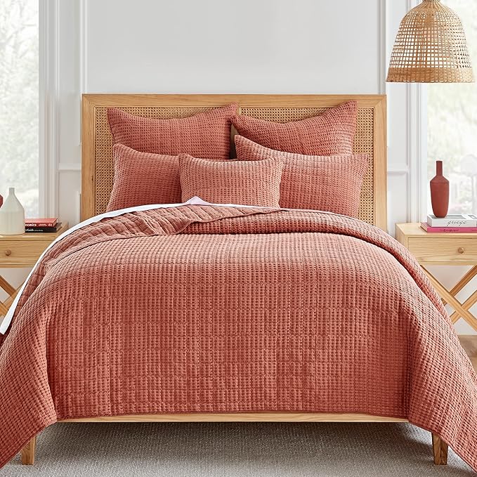 Levtex Home Mills Waffle Full/Queen Quilt Set (88x92in) with 2 Pillow Shams (26x20in) - Adobe - 100% Cotton Full/Queen Size Quilt Bedding Set - Lightweight, Soft, Pre-Washed