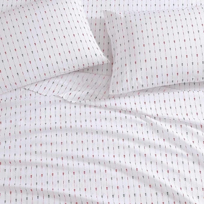 Tommy Bahama - King Size Sheet Set, Crisp & Cool Cotton Percale Bedding with a Smooth Lightweight Feel, 4 Piece Holiday Bed Sheets with Matching Pillowcases (Pineapple Pinstripe Red)