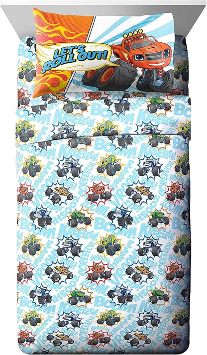 Jay Franco Blaze and The Monster Machines Off to The Races 5 Piece Twin Size Bed Set - Includes Comforter & Sheet Set - Super Soft Fade Resistant Microfiber (Official Blaze Products)