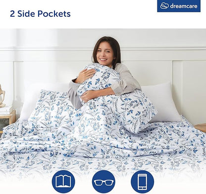 DREAMCARE Full Size Bed Sheets - Luxurious Floral Full Sheet Set - 4 Pc Ultra Soft Breathable Wrinkle Free Brushed Microfiber Floral Blue