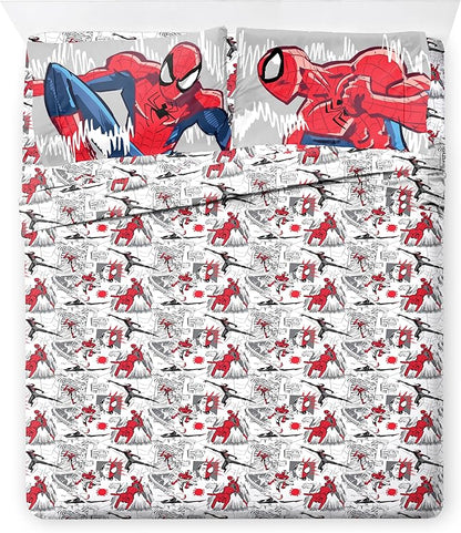 Jay Franco Kids Comforter Set Includes Sheets and Pillow Covers - Soft and Cozy Bed Set for Stylish Room Decor, Black - Spiderman, 7 Piece Full Bedding