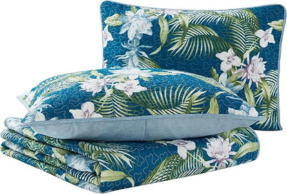 Tommy Bahama - Queen Quilt Set, Reversible Cotton Bedding with Matching Shams, Breathable Bedding Set for All Seasons (Southern Breeze Dark Blue, Queen)