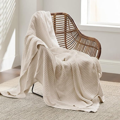 Bedsure Gentlesoft 100% Cotton Blanket Twin XL Size for College Dorm - Breathable and Soft for Spring Summer, Waffle Weave Twin Blanket for Bed, Dorm Room Essentials, Light Beige, 66x90 inches
