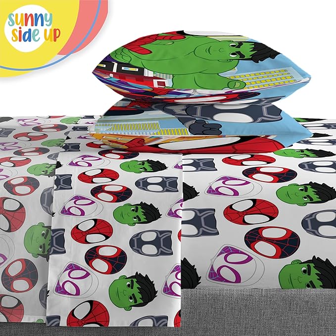 Sunny Side Up Marvel Spidey & His Amazing Friends Full Comforter Set - 7 Piece Kids Bedding Includes Comforter, Sheets & Pillow Cover - Super Soft Superheroes Microfiber Bed Set