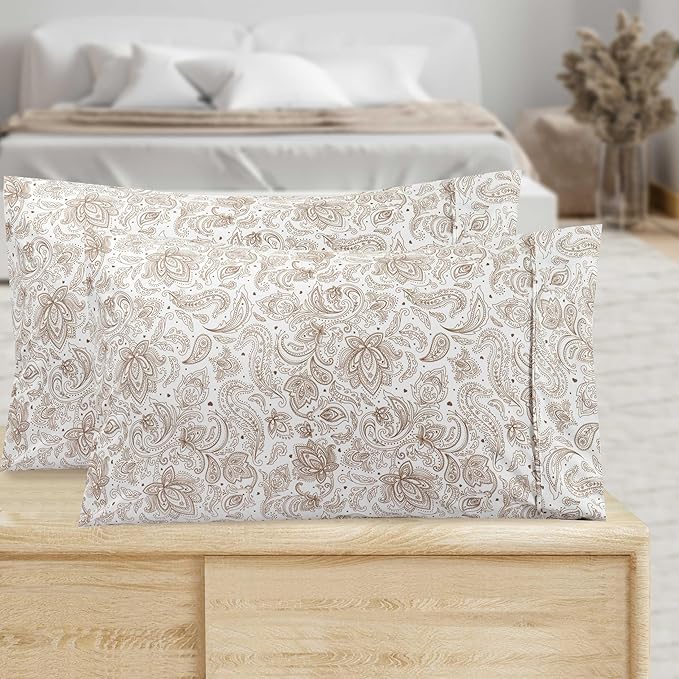 Elegant Comfort Luxury Ultra-Soft 2-Piece Pillowcase Set - 1500 Premium Hotel Quality Microfiber Double Brushed - Wrinkle Resistant, Standard/Queen, Paisley Pattern Taupe