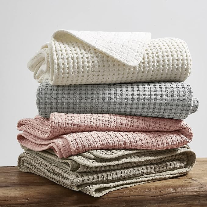 Levtex Home Mills Waffle King Bedspread Set (122x106in) with 2 Pillow Shams (36x20in) - Grey - Cotton Waffle King Size Bedspread Set - Soft, Pre-Washed