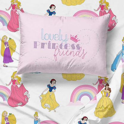 Jay Franco Disney Princess Rainbow 5 Piece Twin Bed Set - Includes Comforter & Sheet Set - Bedding Features Aurora, Belle, & Cinderella - Super Soft Fade Resistant Microfiber