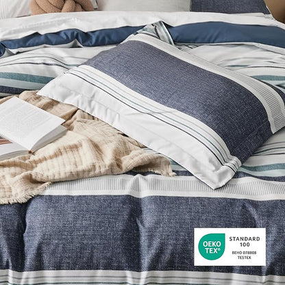 Bedsure Duvet Cover King Size - Reversible Striped Duvet Cover Set with Zipper Closure, 3 Pieces Blue Bedding Set with 8 Corner Ties and 2 Pillow Shams 20"x36"