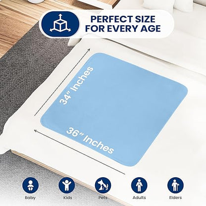 Serenelife Reusable Underpads 4-Pack Blue Incontinence Bed Pads 34 x 36 IN | For Adults, Kids & Pets | Super Absorbent & Leak-Resistant | Soft Top Layer For All Skin Types | Washable & Reusable | Blue