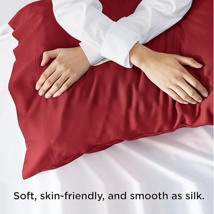 Bedsure King Size Pillow Cases Set of 2, Cooling Pillow Cases King, Rayon Derived from Bamboo Red Pillowcases, PureWoven Silky Soft Cool Bedding Pillow Covers with Envelope Closure, 20x36 Inches