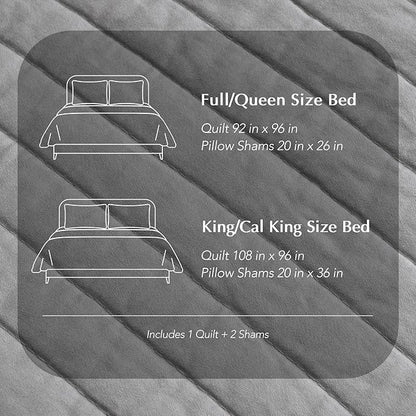 EVERGRACEHOME Cotton Sateen Quilt Set King Size, Pre-Washed Cotton Channel Stitch Coverlet Bedspread, 3 Pieces Lightweight Soft Bedding Sets for All Season, with 2 Pillow Shams, Fog Gray