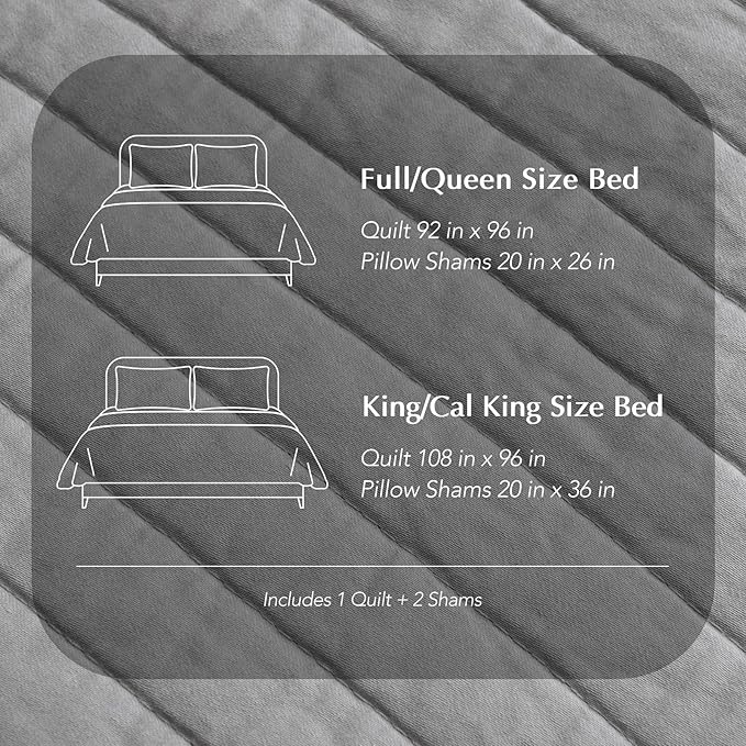 EVERGRACEHOME Cotton Sateen Quilt Set Queen Size, Pre-Washed Cotton Channel Stitch Coverlet Bedspread, 3 Pieces Lightweight Soft Bedding Sets for All Season, with 2 Pillow Shams, Fog Gray