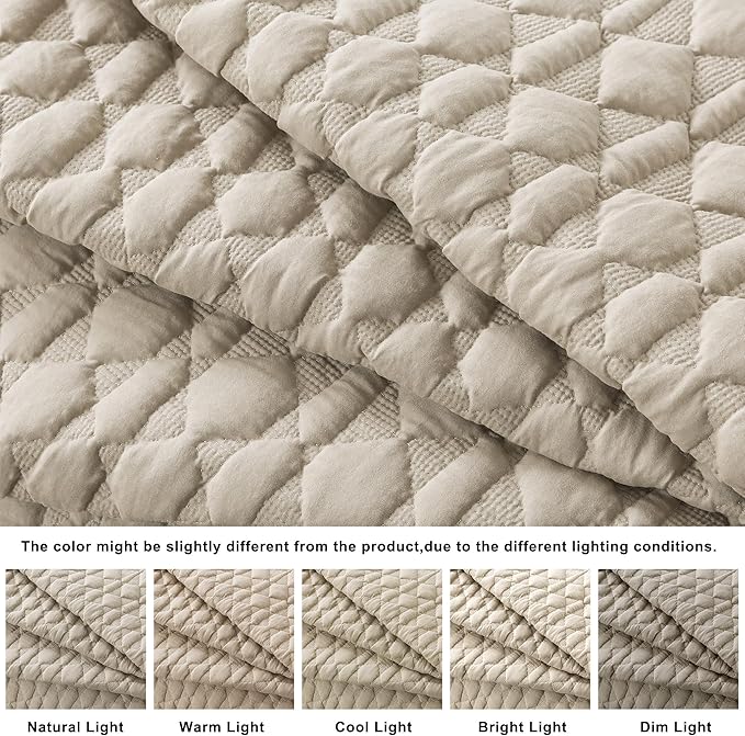 WDCOZY Beige Quilt Twin Size Bedding Sets with Pillow Sham, Lightweight Bedspread Coverlet, Twin XL Thin Comforter Bed Cover, All Season Summer Spring, Tan Cream, 2 Pieces, 68x90 inches